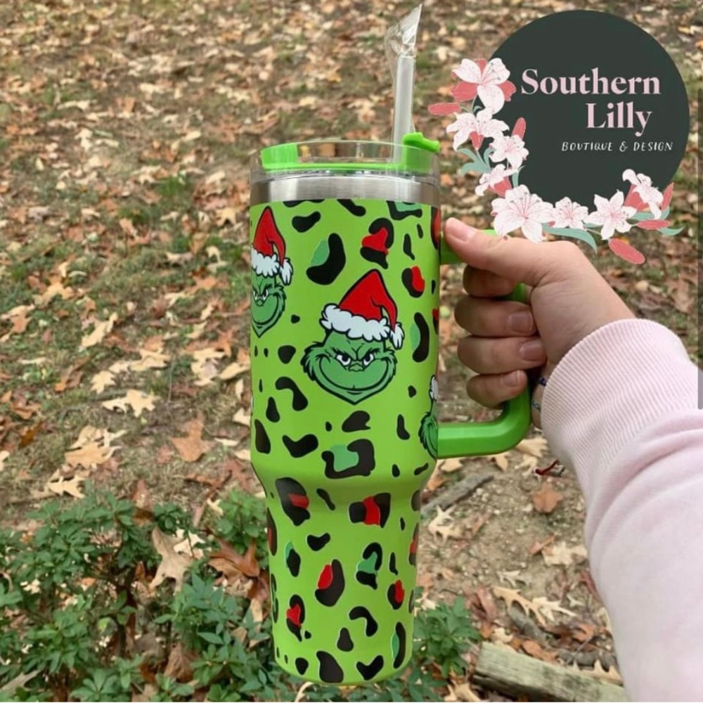 Green Leopard Print Grinch 40Oz Cup